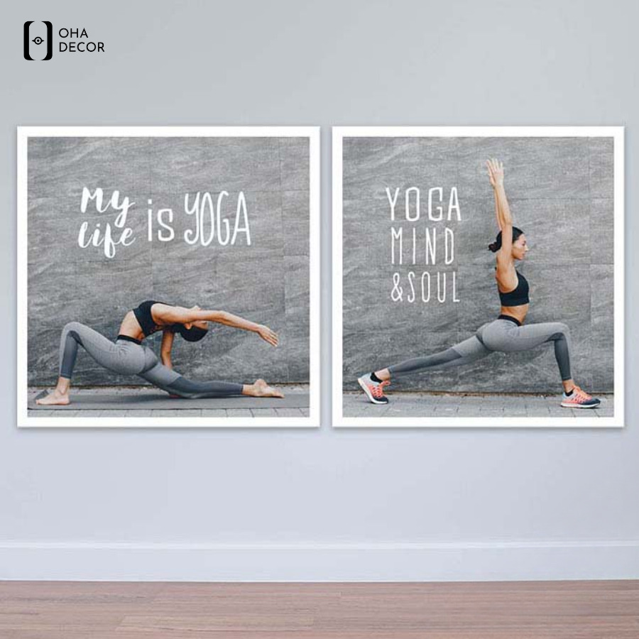 Tranh cho phòng yoga Thuận An có tone màu phù hợp với nội thất