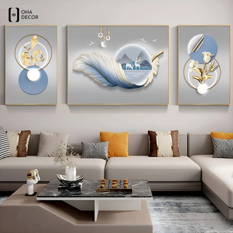 Cần đo đạt tường kỹ lưỡng trước khi treo bộ 3 tranh tráng gương cao cấp phòng khách an giang