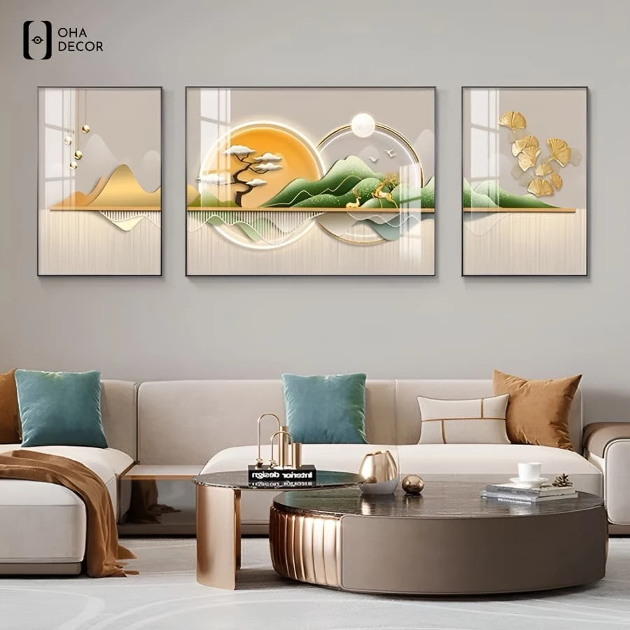 Oha decor đơn vị mang đến bộ 3 tranh tráng gương cao cấp phòng khách an giang chất lượng