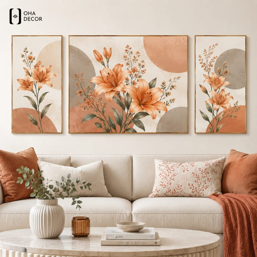 Dễ dàng phối tranh bộ 3 tấm phòng khách vĩnh long cùng đồ nội thất nhờ thiết kế linh hoạt