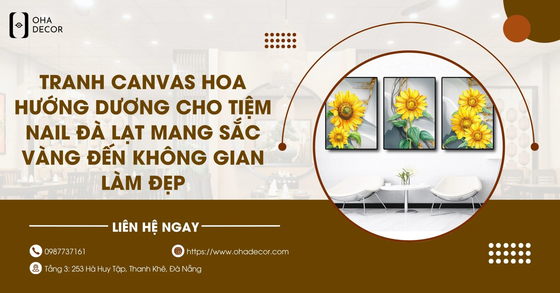 tranh canvas hoa hướng dương cho tiệm nail Đà Lạt
