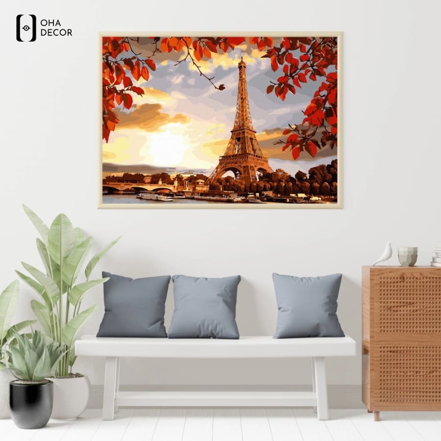 Tranh canvas tháp eiffel decor phòng ngủ đà lạt chất liệu nhẹ bền và chống ẩm mốc tốt
