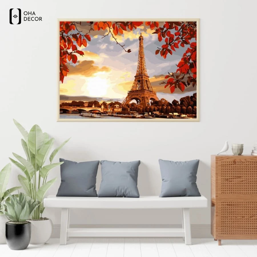 Tranh canvas tháp eiffel decor phòng ngủ đà lạt chất liệu nhẹ bền và chống ẩm mốc tốt