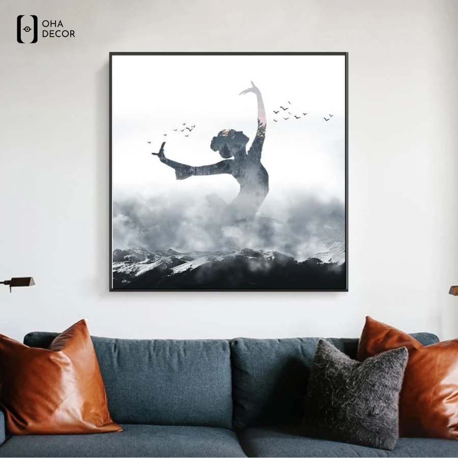 Tranh cho phòng thiền thuận an phối sắc xám mờ giúp đưa cơ thể vào trạng thái thư giãn