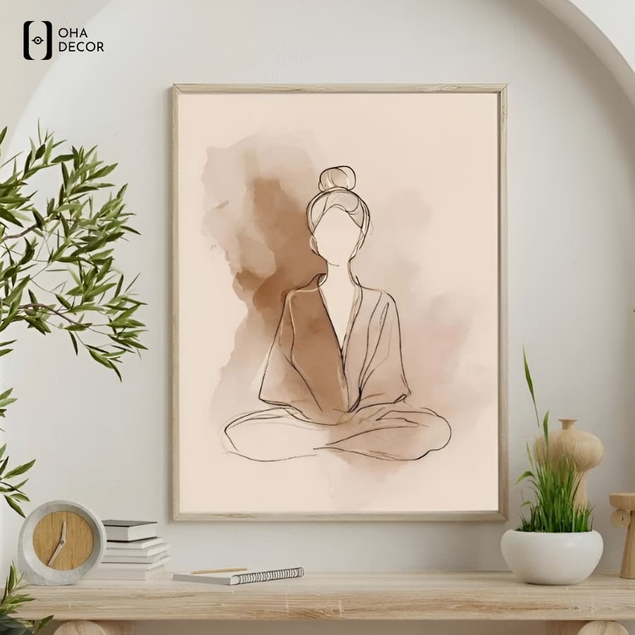 Bức tranh cho phòng thiền thuận an tone màu trầm ấm giúp không gian thêm tinh tế 