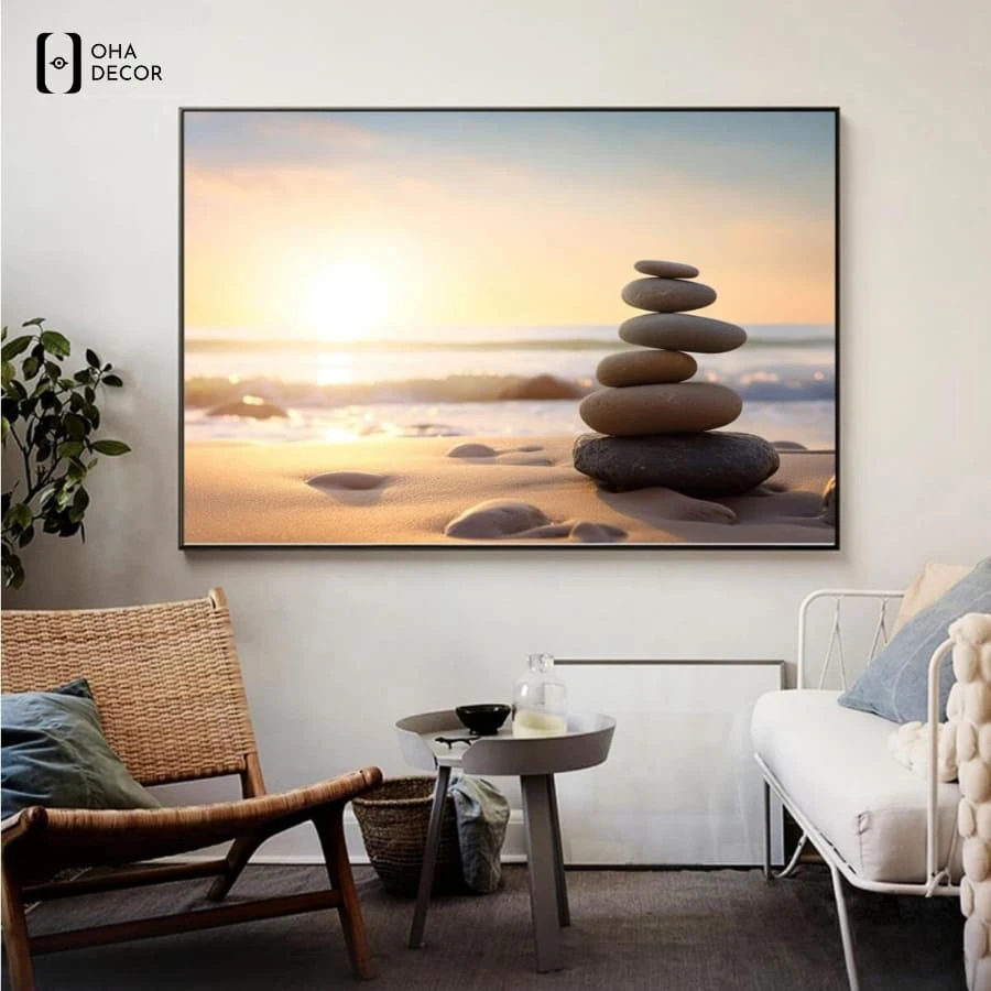 Chất liệu canvas từ bức tranh cho phòng thiền thuận an mang lại vẻ mộc mạc