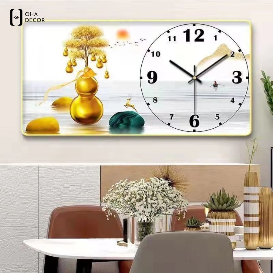 Tranh đồng hồ 5D đẹp treo phòng khách Buôn Ma Thuột xu hướng trang trí thời thượng 3 Tranh đồng hồ 5D đẹp treo phòng khách buôn ma thuột họa tiết hồ lô vàng tài lộc