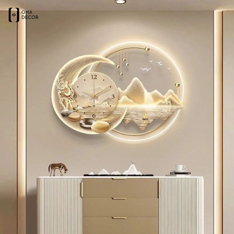 5 bí quyết chọn tranh đồng hồ cho phòng khách phong thủy Buôn Ma Thuột thu hút may mắn 3 Tranh đồng hồ cho phòng khách phong thủy buôn ma thuột hình tròn mềm mại viên mãn