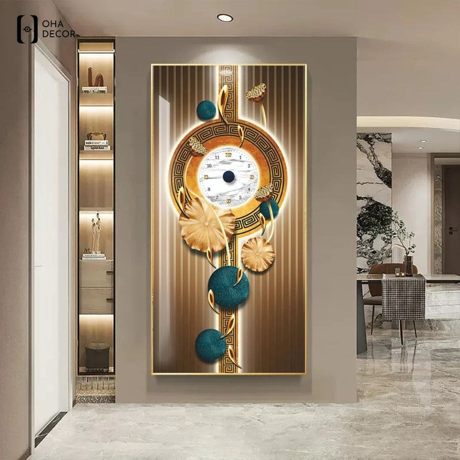 5 bí quyết chọn tranh đồng hồ cho phòng khách phong thủy Buôn Ma Thuột thu hút may mắn 4 Tranh đồng hồ cho phòng khách phong thủy buôn ma thuột họa tiết hoa sen may mắn
