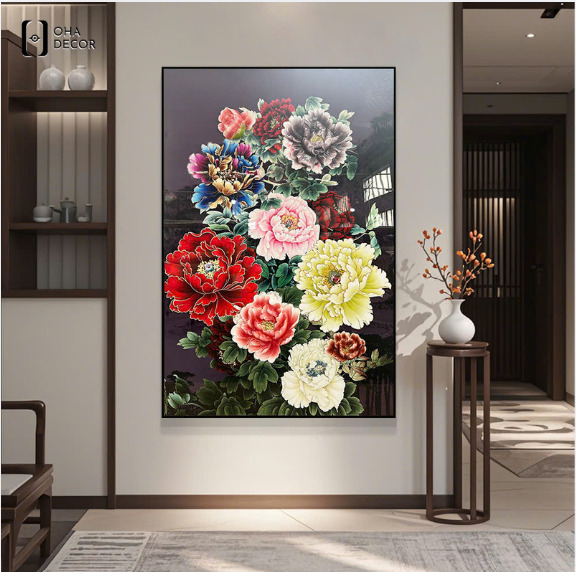 Tranh Hoa Mẫu Đơn Khoe Sắc phòng khách Cao Bằng