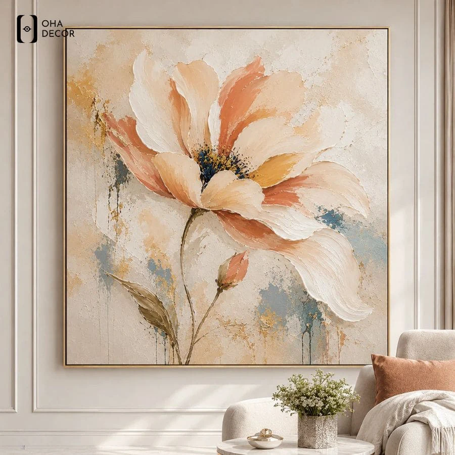 Mẫu tranh hoa nhẹ nhàng vĩnh long cao cấp từ oha decor chống ẩm mốc và có độ bền cao