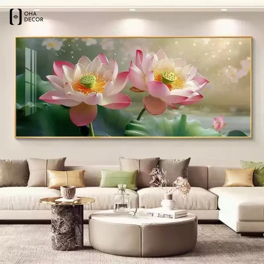Sắc màu dịu nhẹ từ bức tranh hoa sen spa thuận an giúp đôi mắt được thư giãn