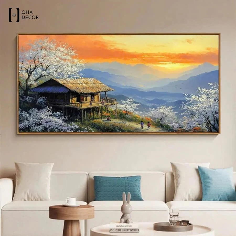 Treo tranh phong cảnh thư giãn thuận an tại phòng làm việc giúp kích thích tư duy