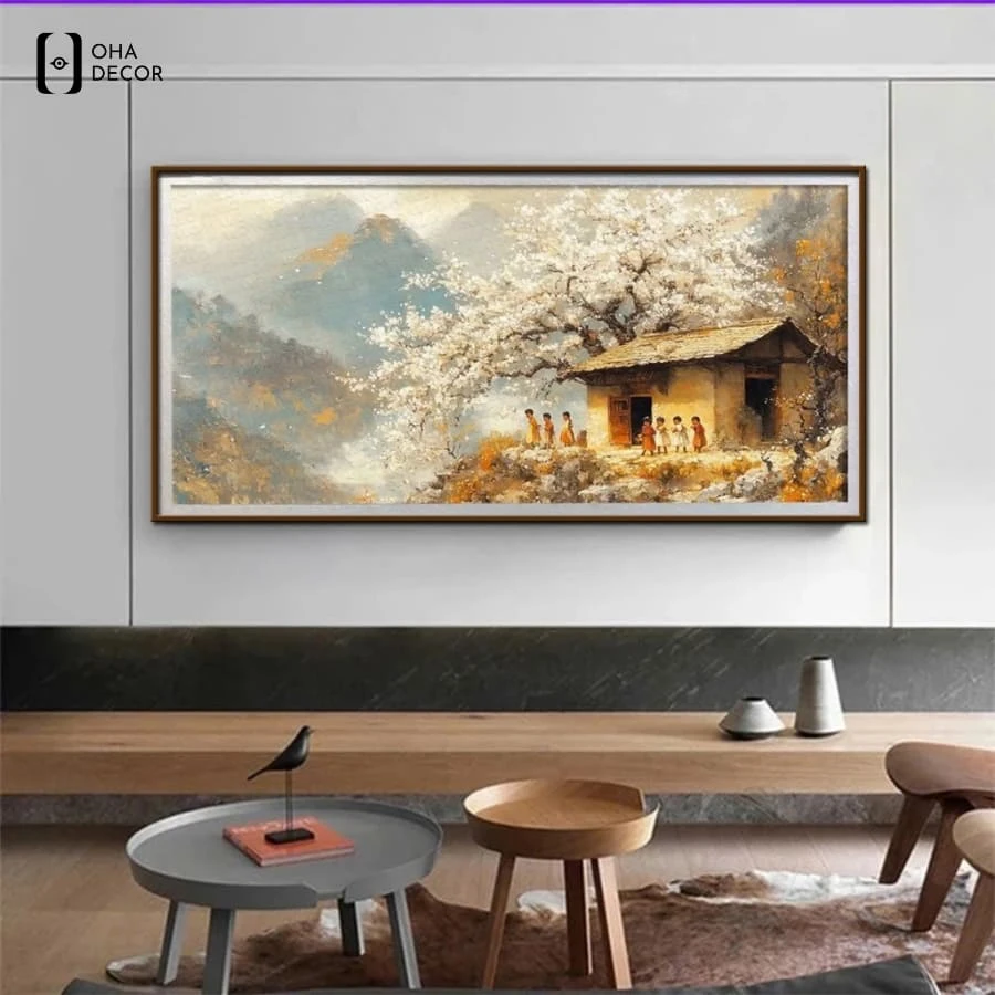 Tạo hiệu ứng chiều sâu căn phòng nhờ tranh phong cảnh thư giãn thuận an