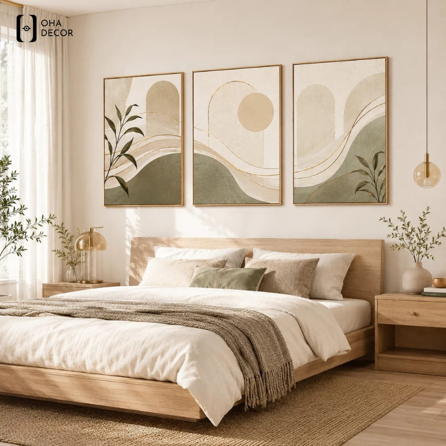 Nâng tầm không gian sống với những giá trị thực tiễn từ bộ tranh tối giản phòng ngủ thuận an
