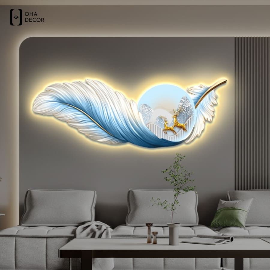 Tranh treo đầu giường lông vũ viền led Long Xuyên điểm nhấn lung linh cho giấc ngủ ngon 3 Thẩm mỹ hoàn hảo không tì vết với tranh treo đầu giường lông vũ viền led long xuyên