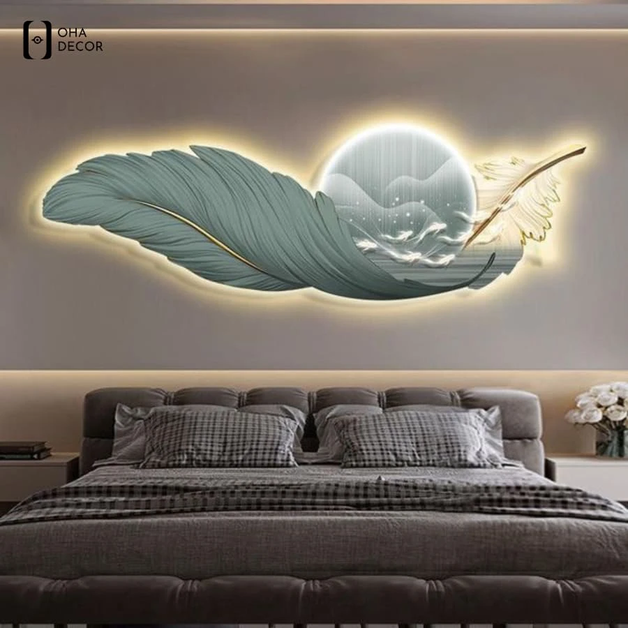 Khám phá các tạo hình đột phá của tranh treo đầu giường lông vũ viền led long xuyên