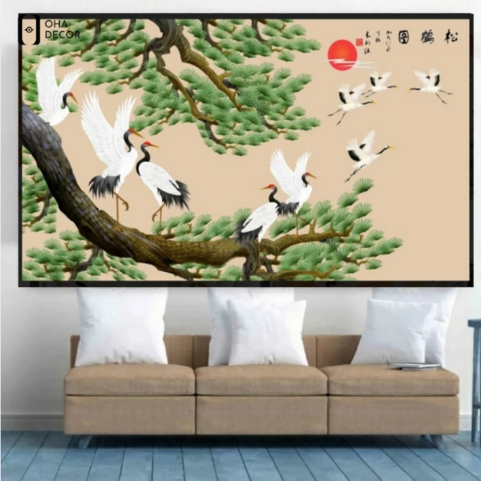 Tranh Tùng Hạc Cảnh Tiên phòng khách Cao Bằng