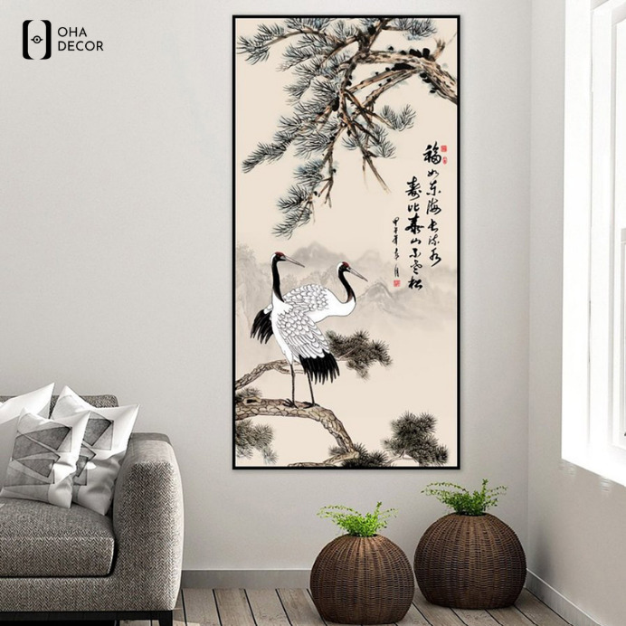 Tranh Tùng Hạc Cảnh Tiên phòng khách Cao Bằng mang ý nghĩa trường thọ và bình an 4 Tranh Tùng Hạc Cảnh Tiên phòng khách Cao Bằng