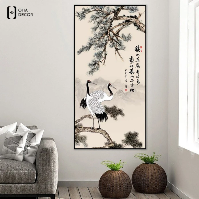 Tranh Tùng Hạc Cảnh Tiên phòng khách Cao Bằng