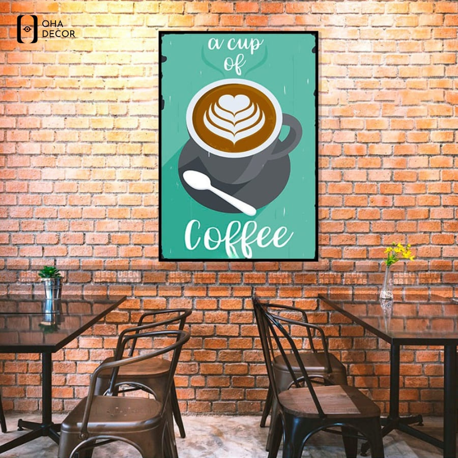 Tranh typography cafe Long Xuyên nét vẽ chữ nghệ thuật đánh thức thị giác 4 Cân bằng độ lạnh của mảng gạch thô với tranh typography cafe long xuyên