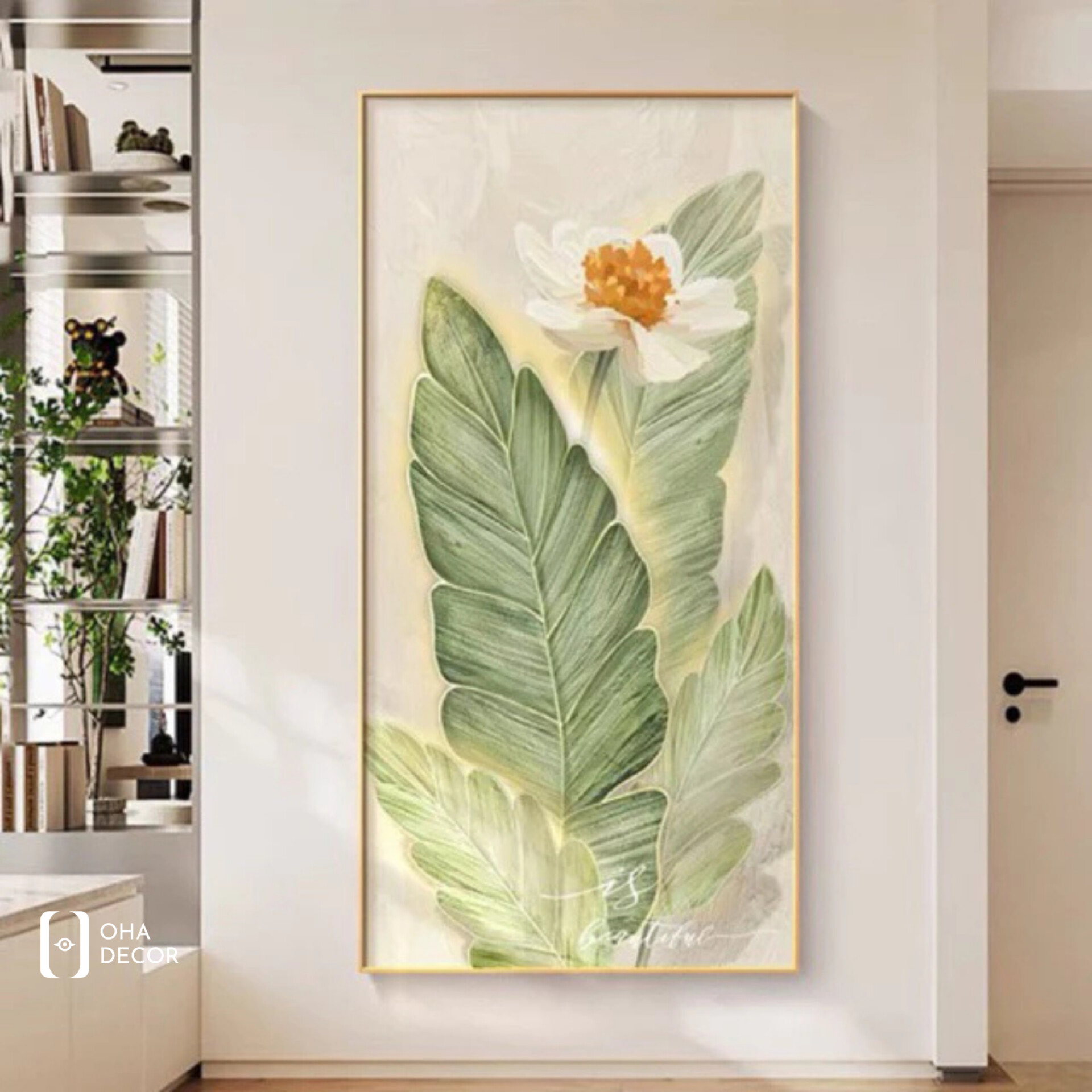 Bộ 3 tranh lá xanh decor homestay Cao Bằng