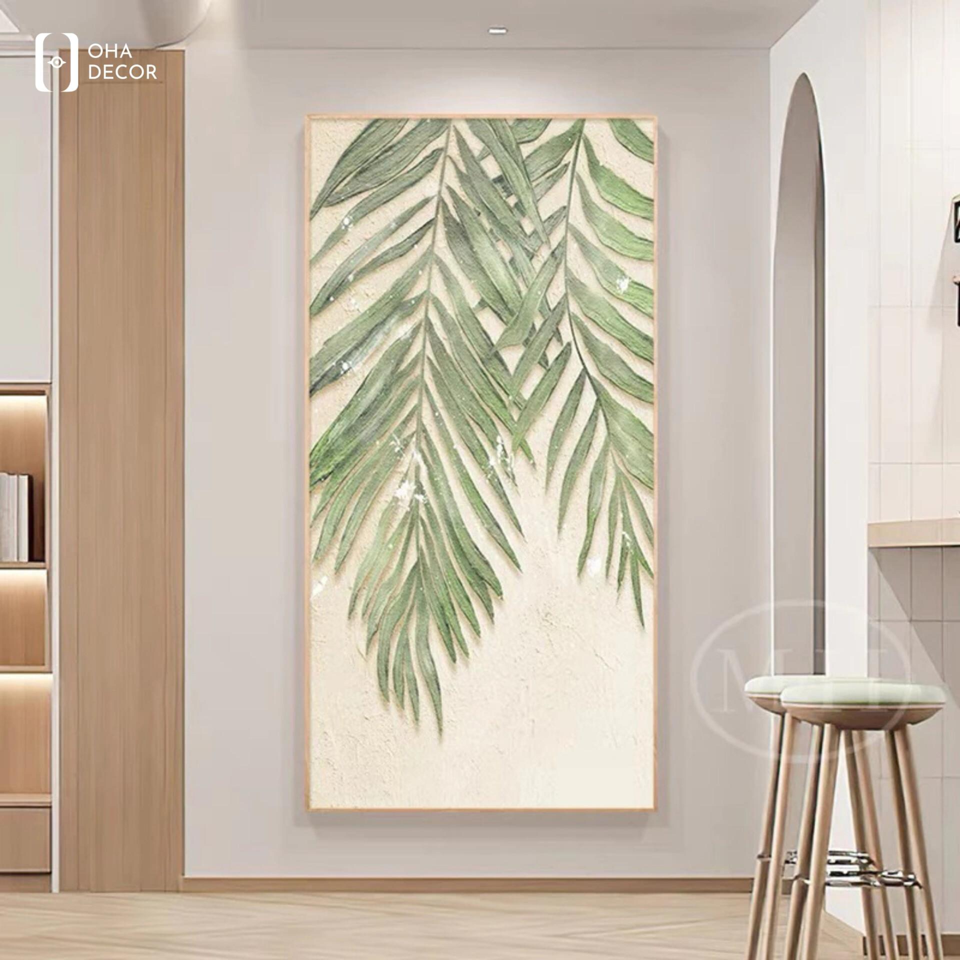 Bộ 3 tranh lá xanh decor homestay Cao Bằng