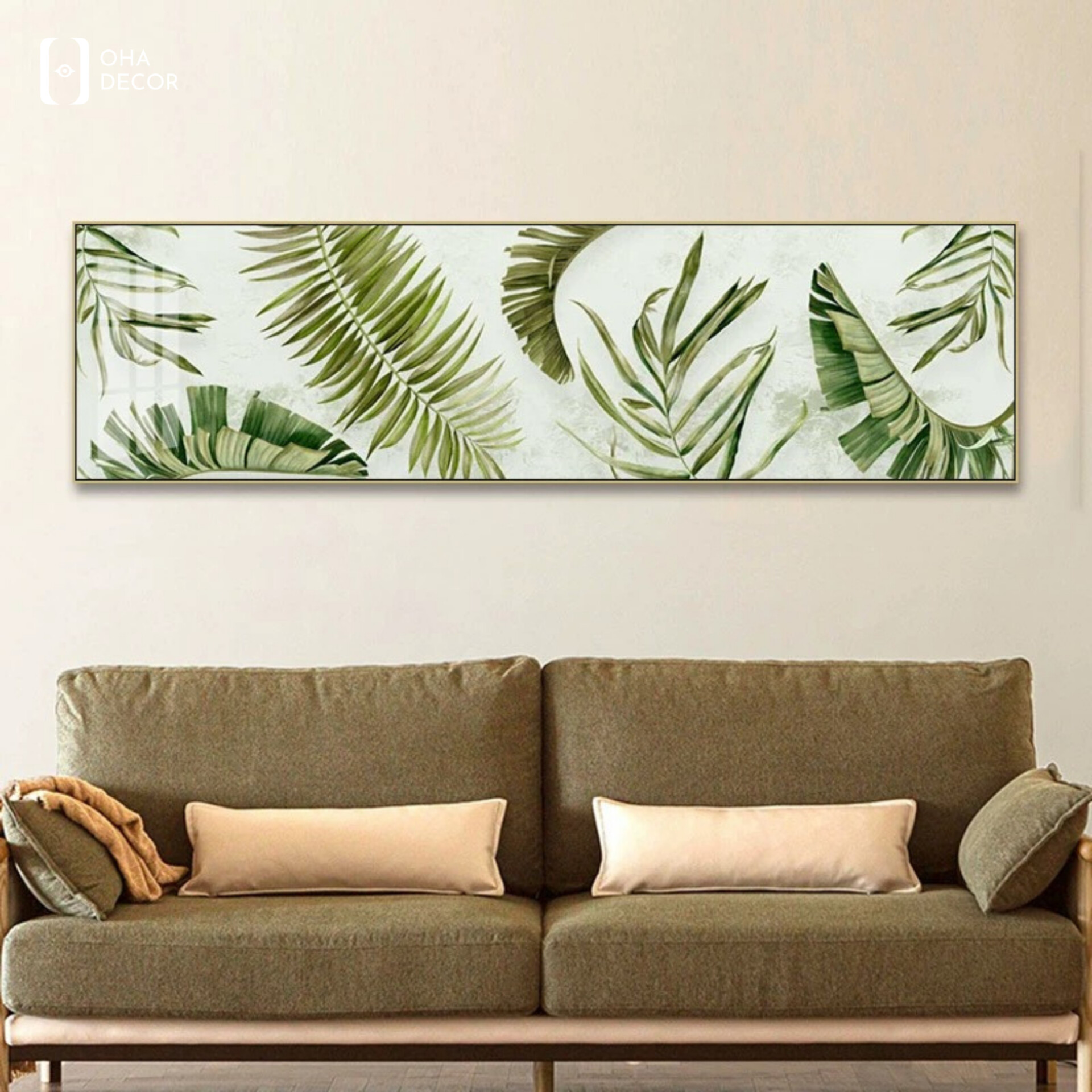 Bộ 3 tranh lá xanh decor homestay Cao Bằng