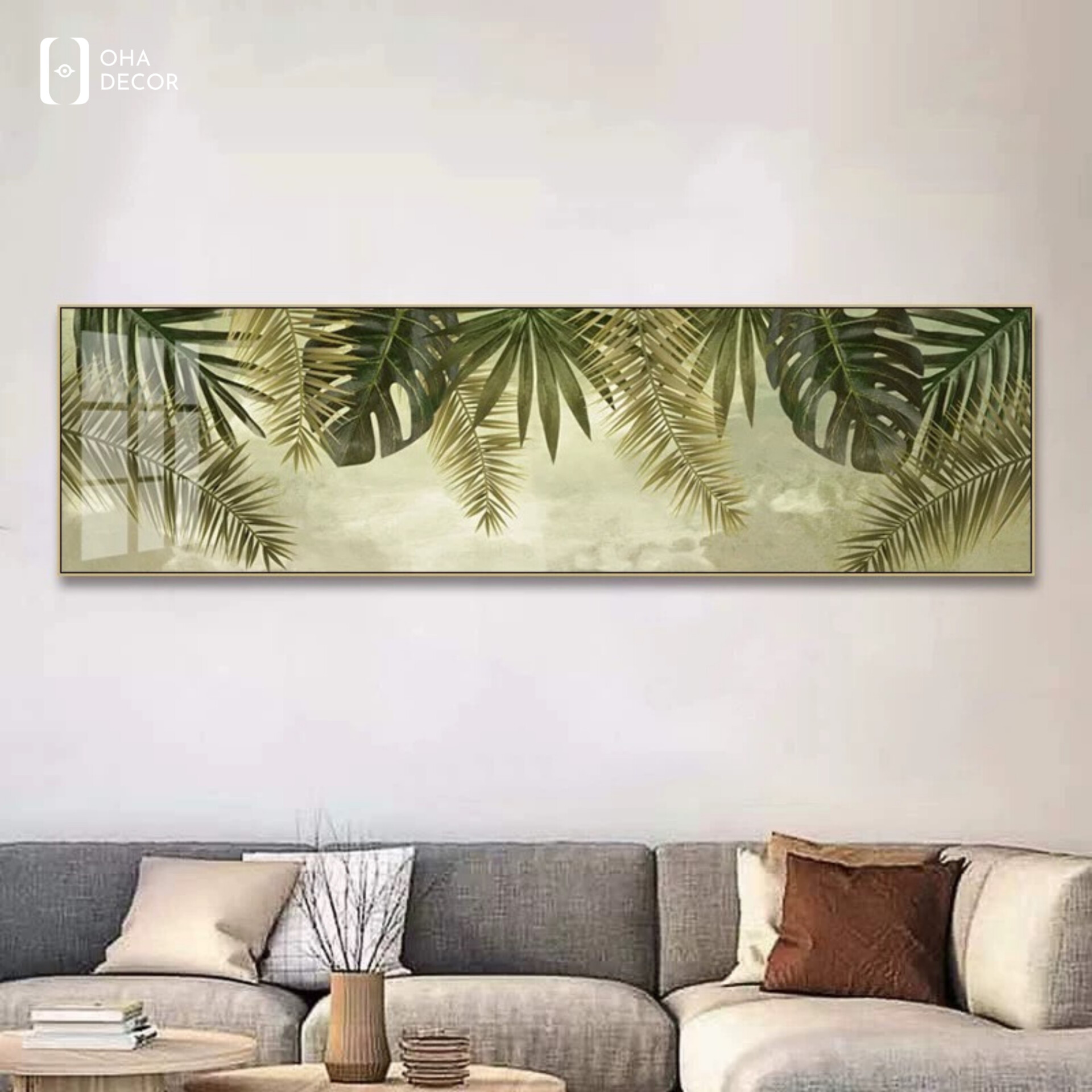 Bộ 3 tranh lá xanh decor homestay Cao Bằng